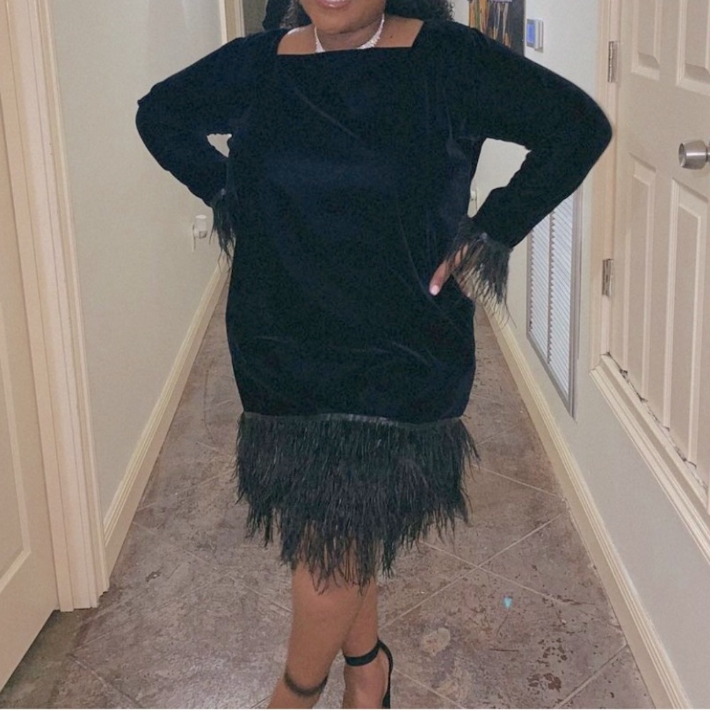 One of a Kind After 5  Black Black Party Dress with Fringe Trim